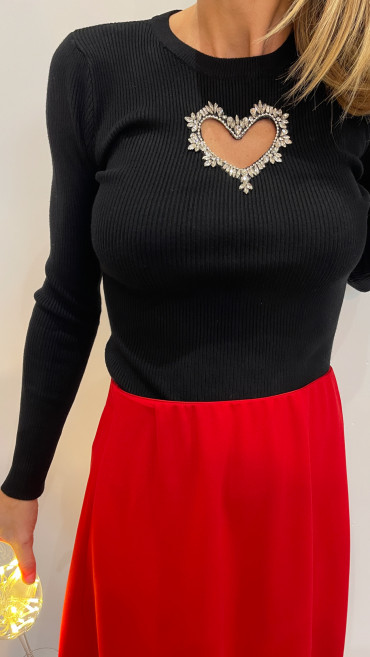 PULL COEUR STRASS